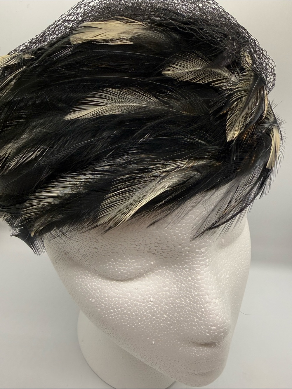 Black and Blonde Feather Cocktail Hat - Women's Feathered Headpiece